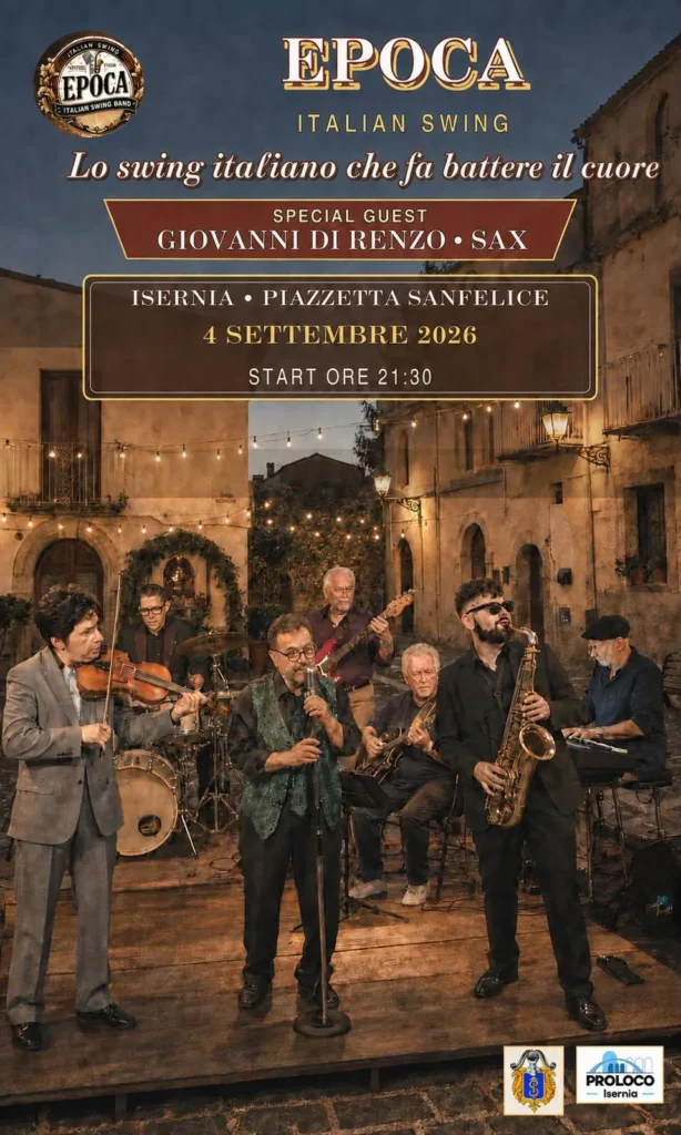 Locandina del concerto Epoca Italian Swing in Piazzetta Sanfelice a Isernia