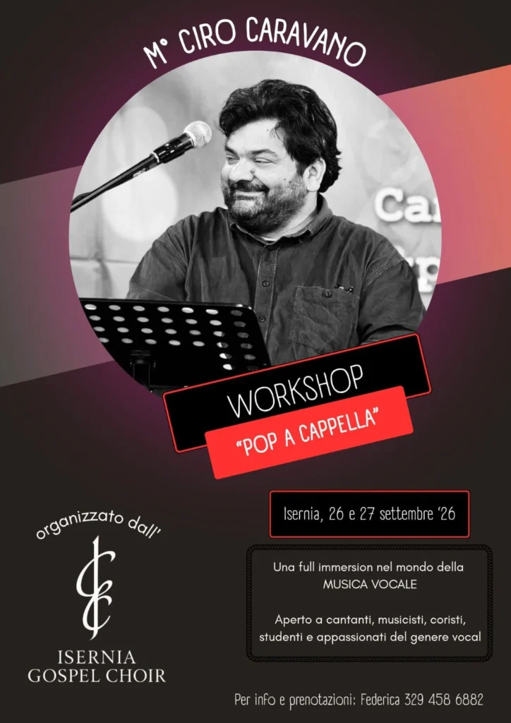 Locandina del workshop Pop a Cappella con Ciro Caravano a Isernia